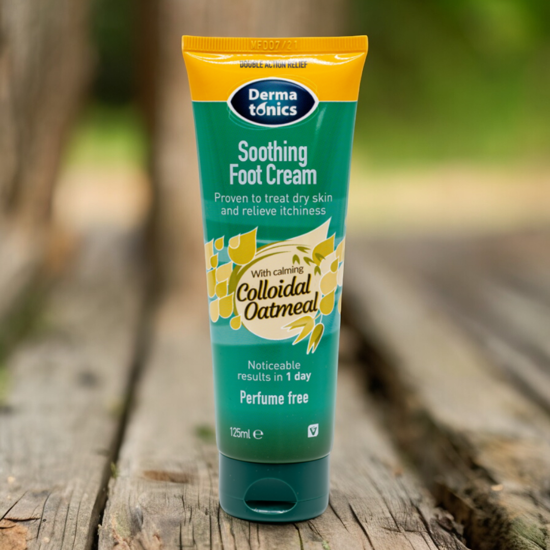 Soothing Foot Cream 125ml Colloidal oatmeal to sooth itchy feet Dermatonics